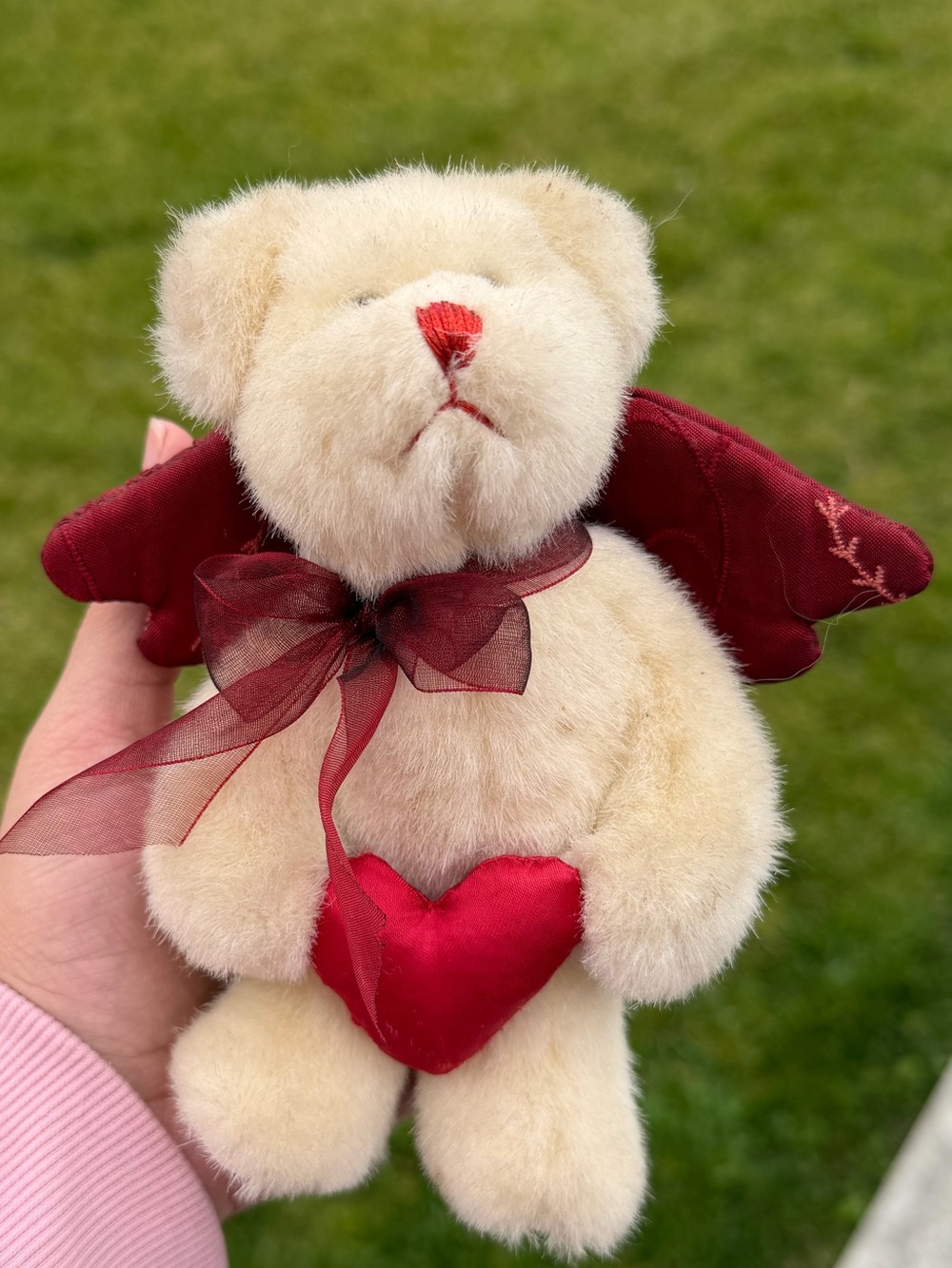 Russ Berrie Cream color Bear with Wings, Heart and Bow